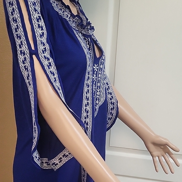INC Blue Embroidered Boho Top Size M - Picture 6 of 8
